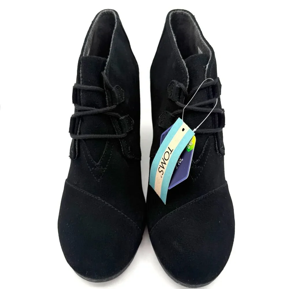 NEW TOMS Kala Wedge‎ Booties Black Suede Women's Size 10 Ortholite #10012955